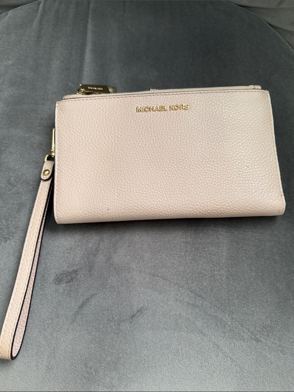 Michael Kors Blush Pebbled Leather Wristlet with Gold Hardware
